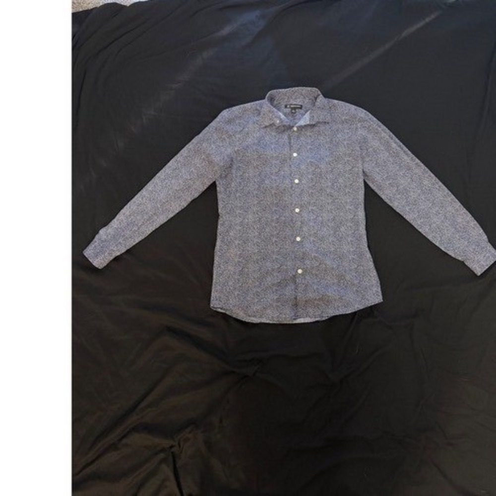 INC International Concepts MensSlim Fit Navy Blue White Dotted Button Down Shirt
